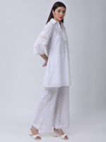PEARL WHITE COTTON SCHIFFLEY EMBROIDERED TUNIC SET