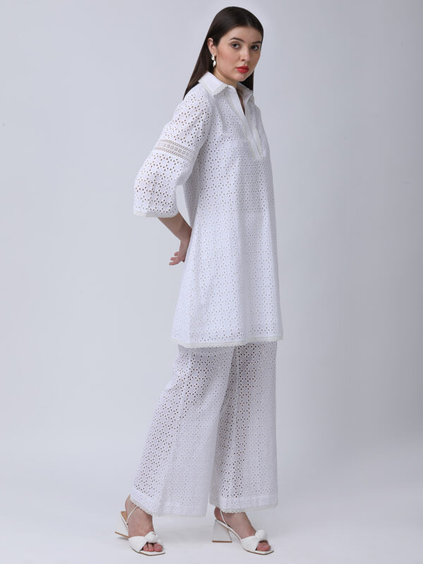 PEARL WHITE COTTON SCHIFFLEY EMBROIDERED TUNIC SET