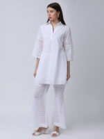 PEARL WHITE COTTON SCHIFFLEY EMBROIDERED TUNIC SET