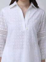 PEARL WHITE COTTON SCHIFFLEY EMBROIDERED TUNIC SET