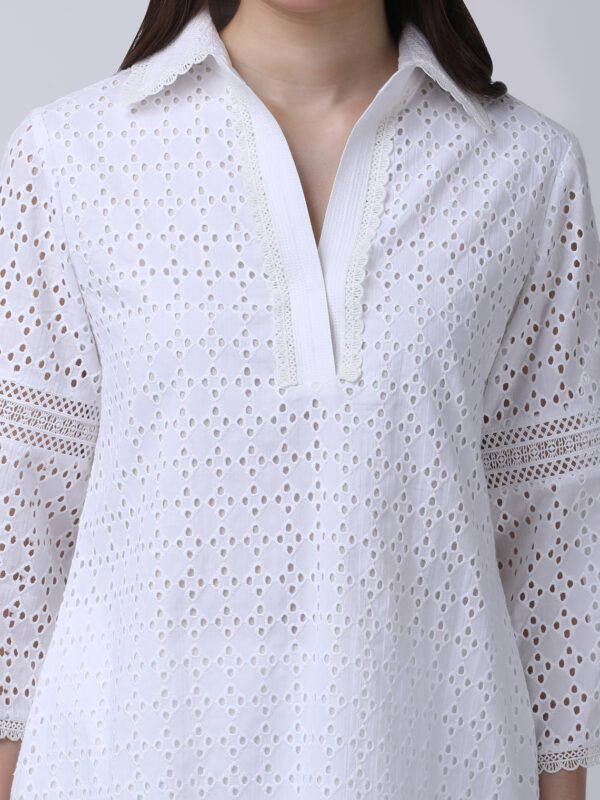 PEARL WHITE COTTON SCHIFFLEY EMBROIDERED TUNIC SET