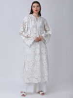 PEARL WHITE COTTON SCHIFFLEY EMBROIDERED TUNIC SET