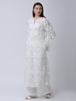 PEARL WHITE COTTON SCHIFFLEY EMBROIDERED TUNIC SET