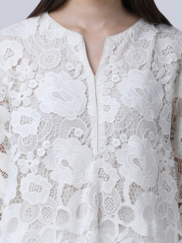 PEARL WHITE COTTON SCHIFFLEY EMBROIDERED TUNIC SET