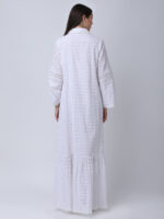 PEARL WHITE COTTON SCHIFFLEY EMBROIDERED LONG DRESS