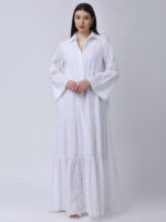 PEARL WHITE COTTON SCHIFFLEY EMBROIDERED LONG DRESS