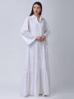 PEARL WHITE COTTON SCHIFFLEY EMBROIDERED LONG DRESS