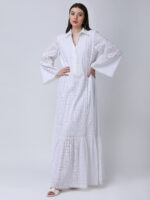 PEARL WHITE COTTON SCHIFFLEY EMBROIDERED LONG DRESS