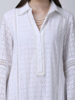 PEARL WHITE COTTON SCHIFFLEY EMBROIDERED LONG DRESS