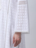 PEARL WHITE COTTON SCHIFFLEY EMBROIDERED LONG DRESS
