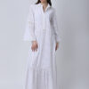 PEARL WHITE COTTON SCHIFFLEY EMBROIDERED LONG DRESS