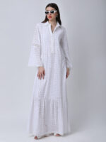 PEARL WHITE COTTON SCHIFFLEY EMBROIDERED LONG DRESS